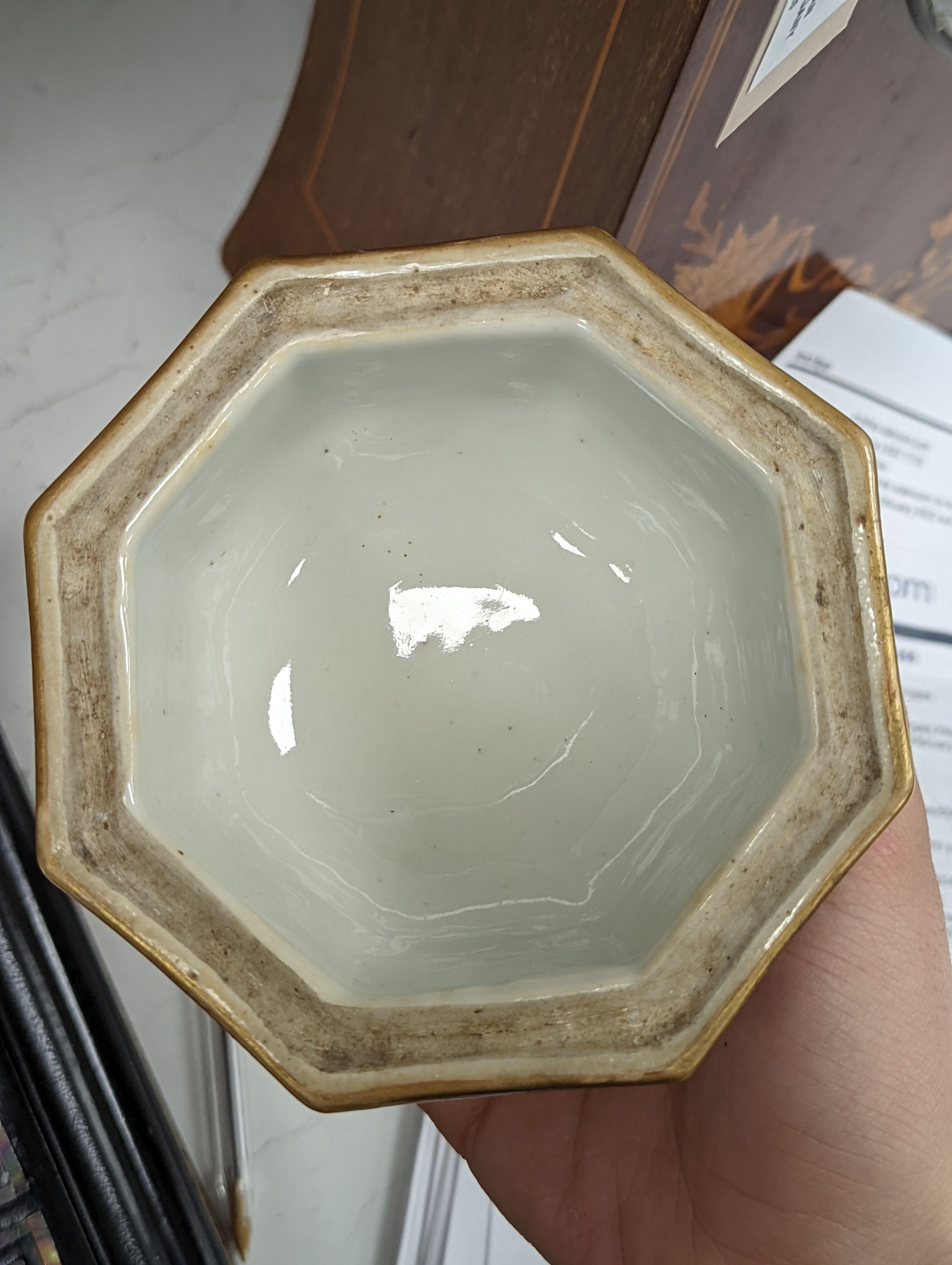 A Chinese sage green ground jar, cover and liner, mid 19th century, 13cm